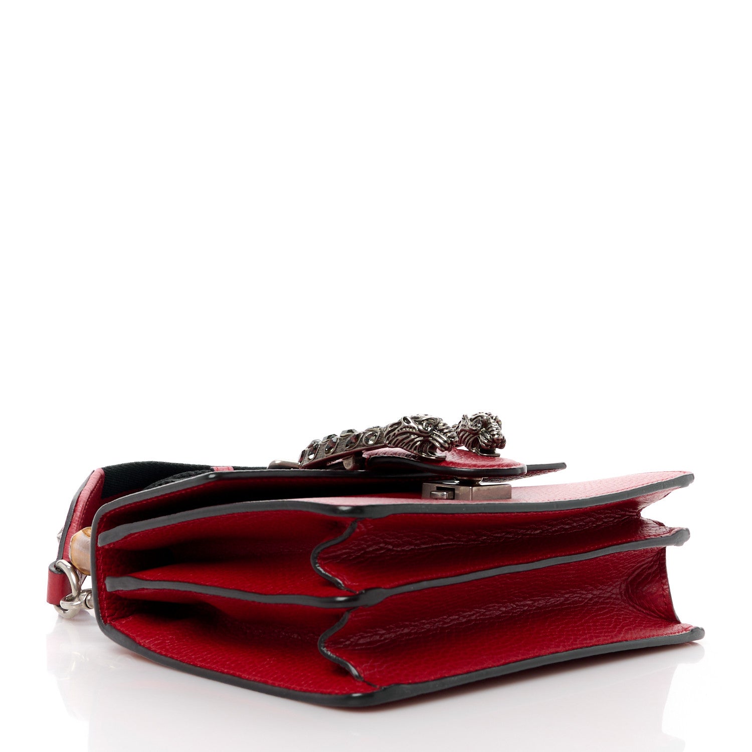 Gucci Dollar Calfskin Crystal Web Mini Dionysus Bamboo Top Handle Bag Hibiscus Red 4 of 13
