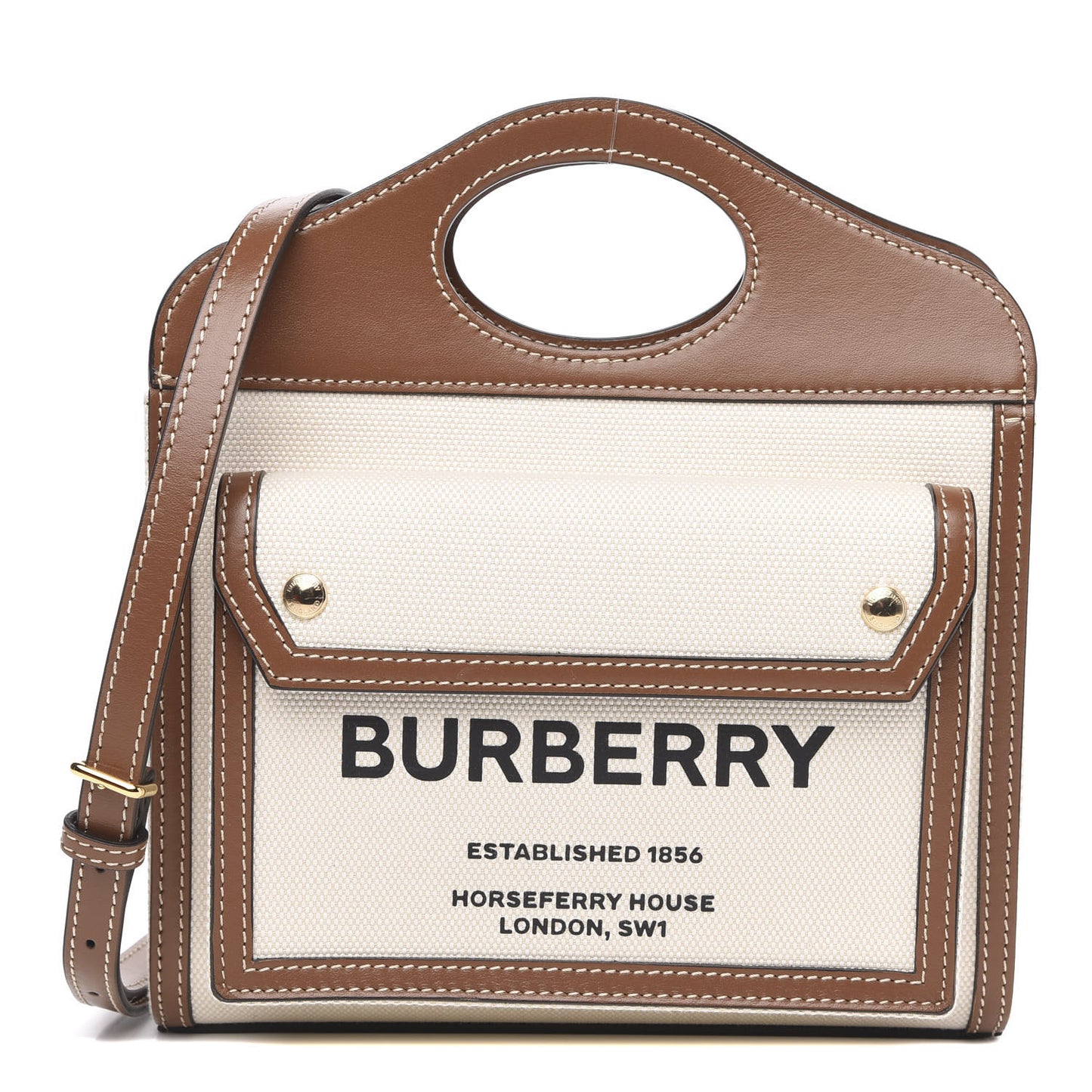 Canvas Smooth Calfskin Two Tone Mini Pocket Bag Natural Malt Brown
