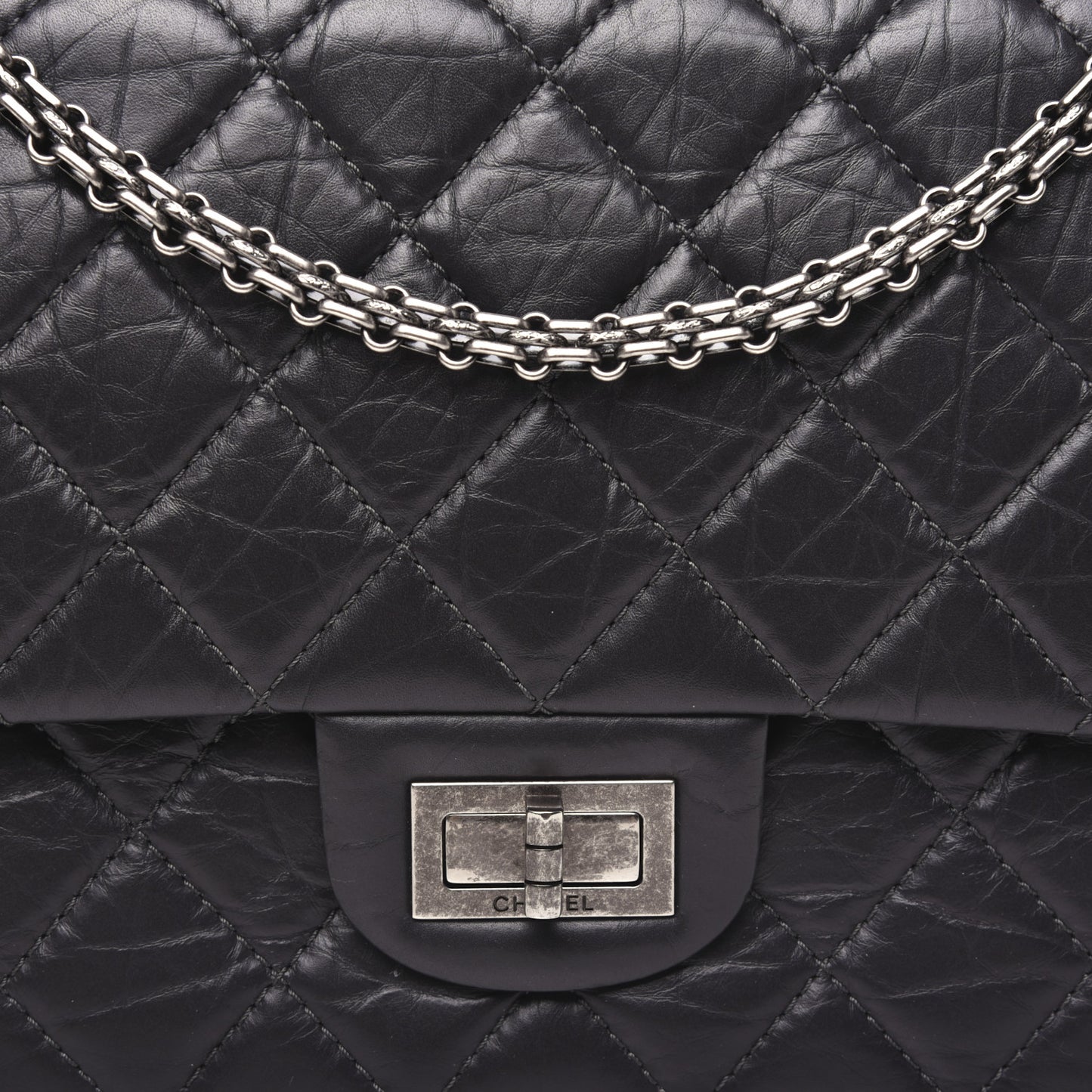Aged Calfskin Quilted 2.55 Reissue 227 Flap Dark Grey