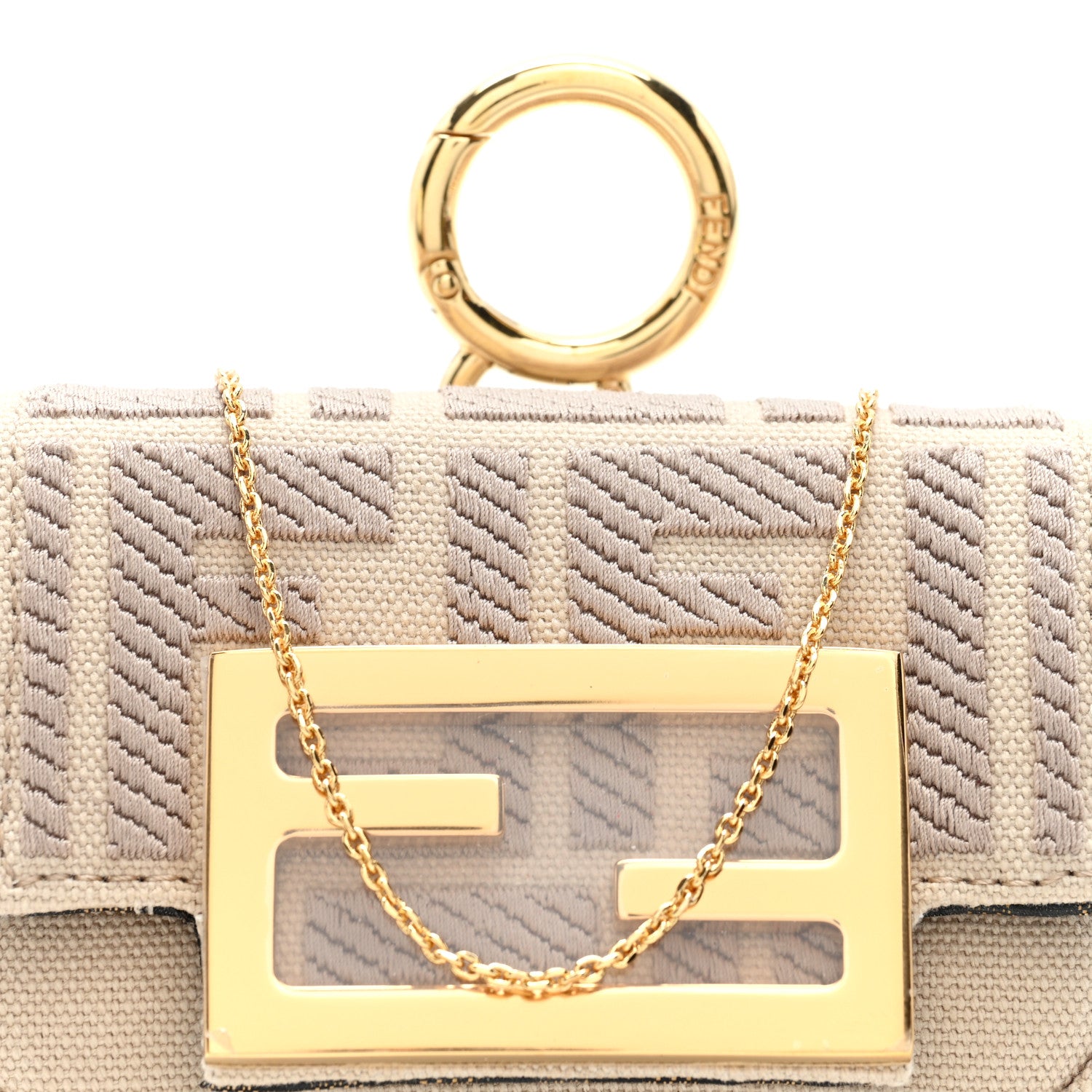 Fendi Canvas Vitello King FF Embroidered Nano Maxi Buckle Baguette Charm Nuvola 8 of 10