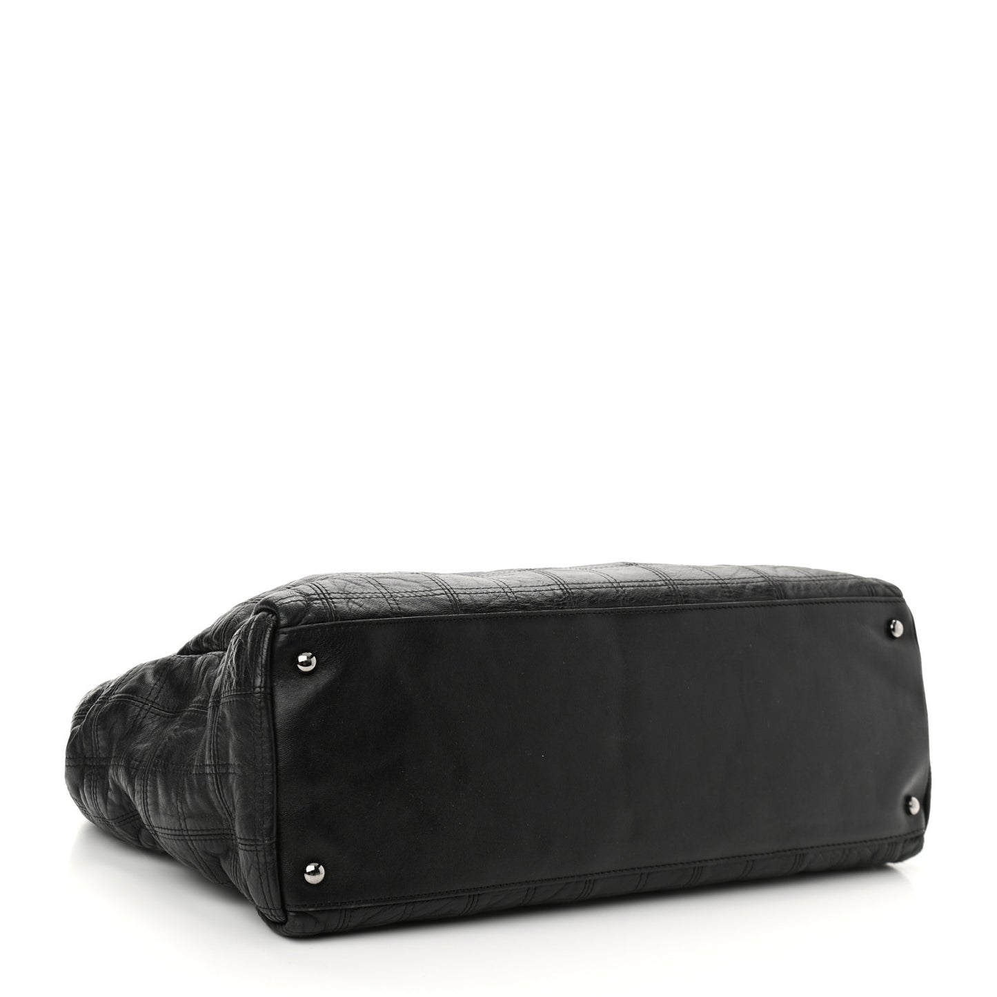 Lambskin Square Stitched Lax Large Tote Black