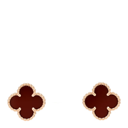 Van Cleef & Arpels 18K Rose Gold Carnelian Sweet Alhambra Earrings 1 of 5