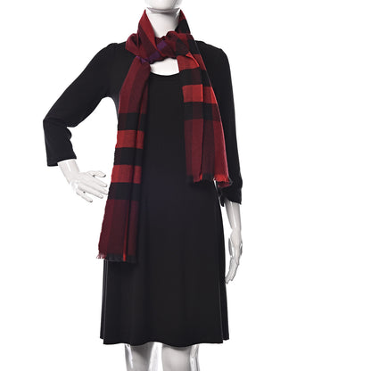 Burberry Wool Cashmere Giant Exploded Check Fringe Scarf Claret 2 of 5