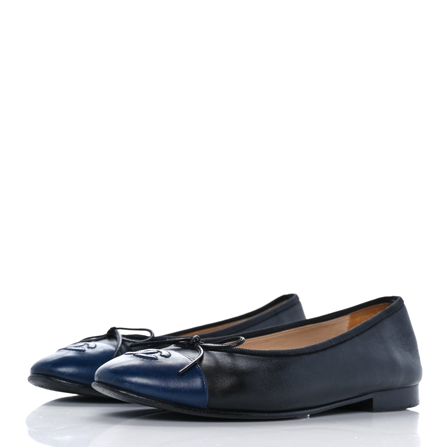 Chanel Lambskin CC Cap Toe Ballerina Flats 37 Black Navy 3 of 8