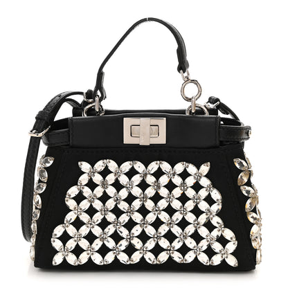 Fendi Satin Crystal Shiny Nappa Embroidered Micro Peekaboo Iconic Satchel Black Crystal 1 of 12