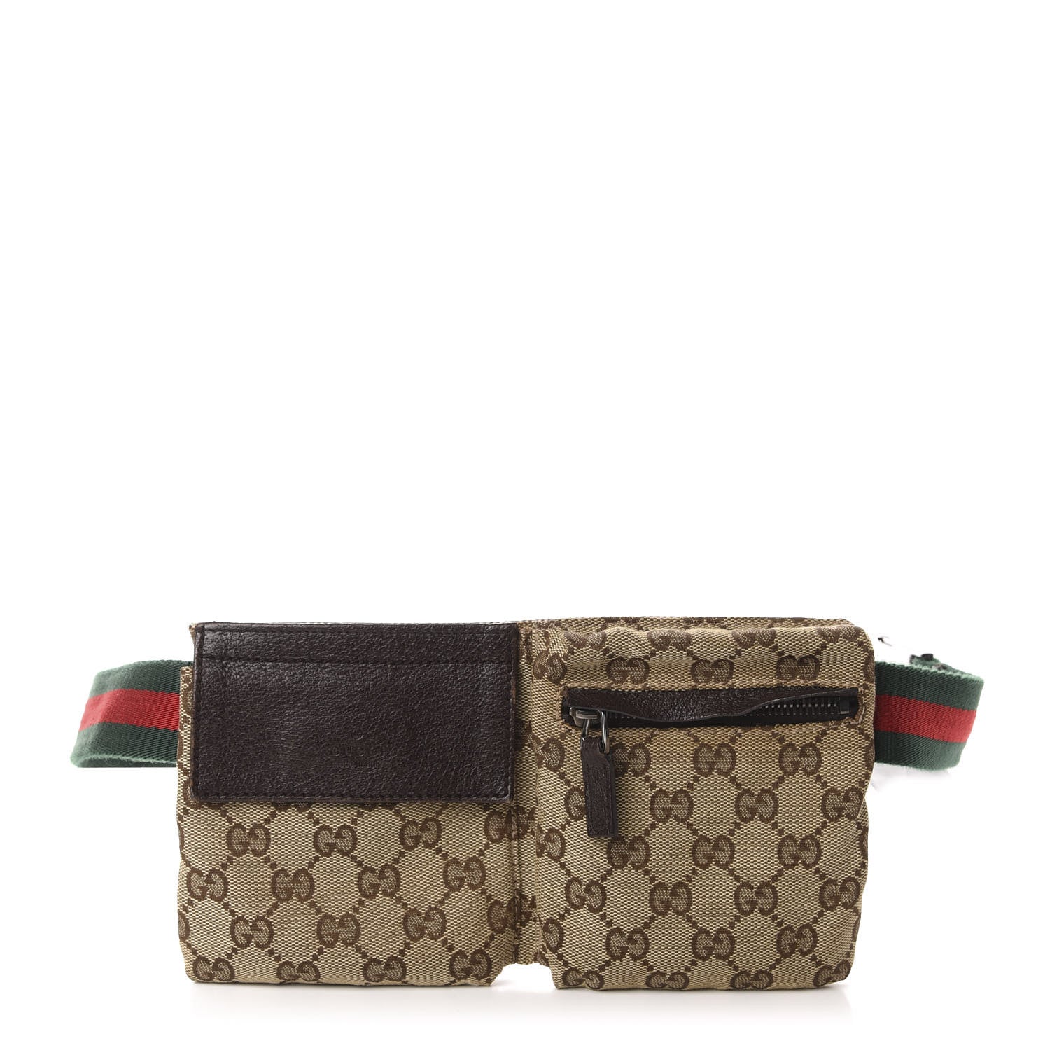 Gucci GG Monogram Web Double Pocket Belt Bag Dark Brown 1 of 13