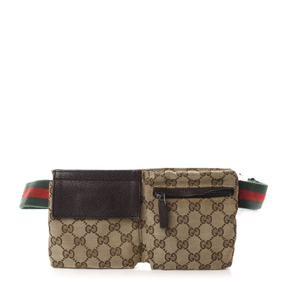 Gucci GG Monogram Web Double Pocket Belt Bag Dark Brown 1 of 13