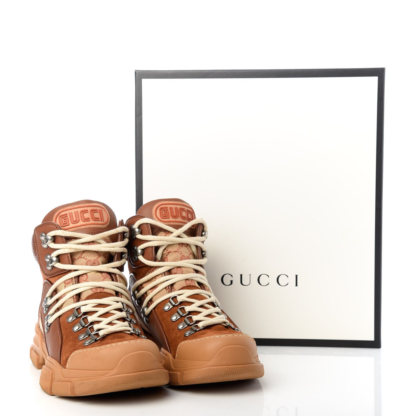 X SEGA Suede Calfskin GG Monogram Womens Flashtrek High-Top Sneakers 39 New Cuir Beige Ruggine
