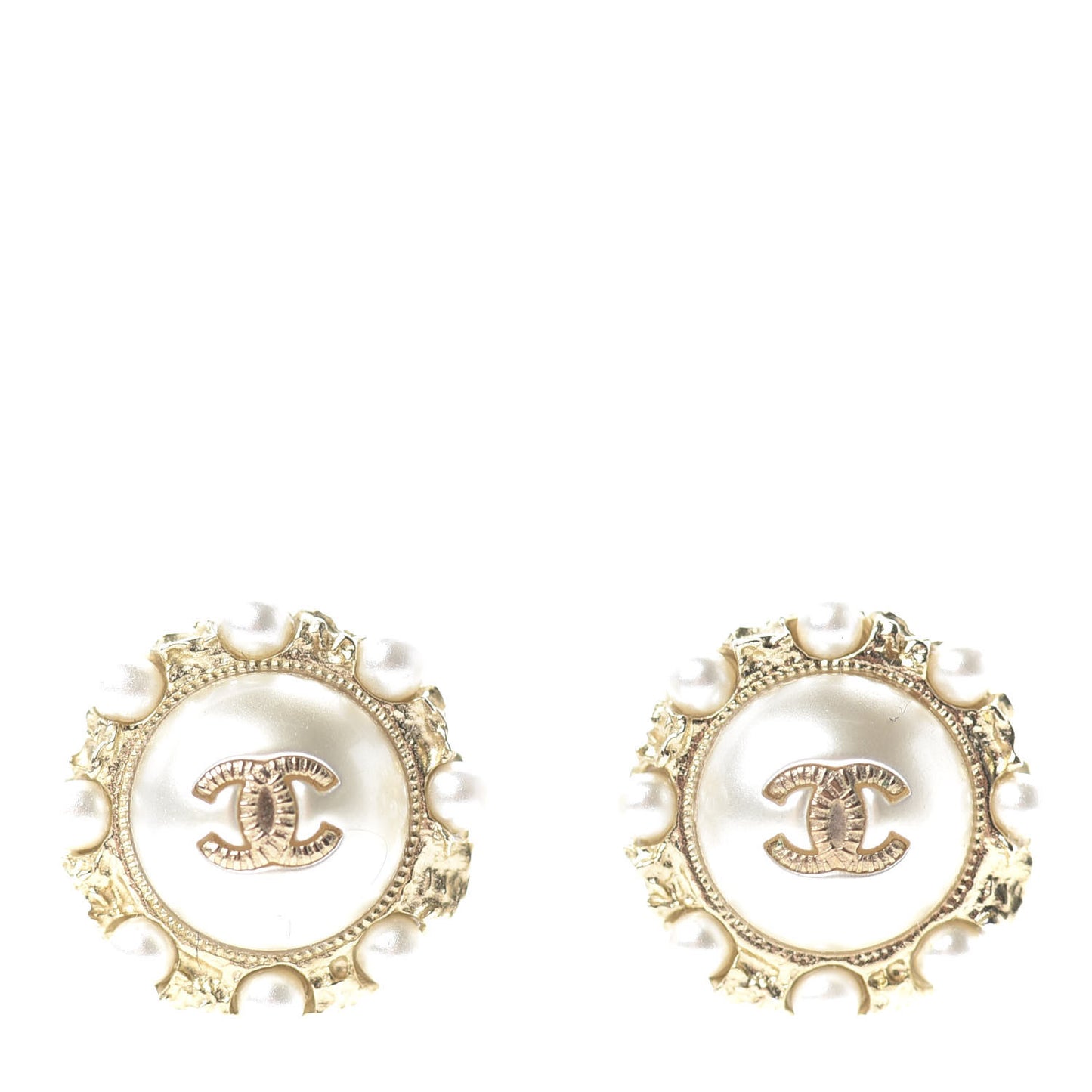 Pearl CC Round Earrings Light Gold