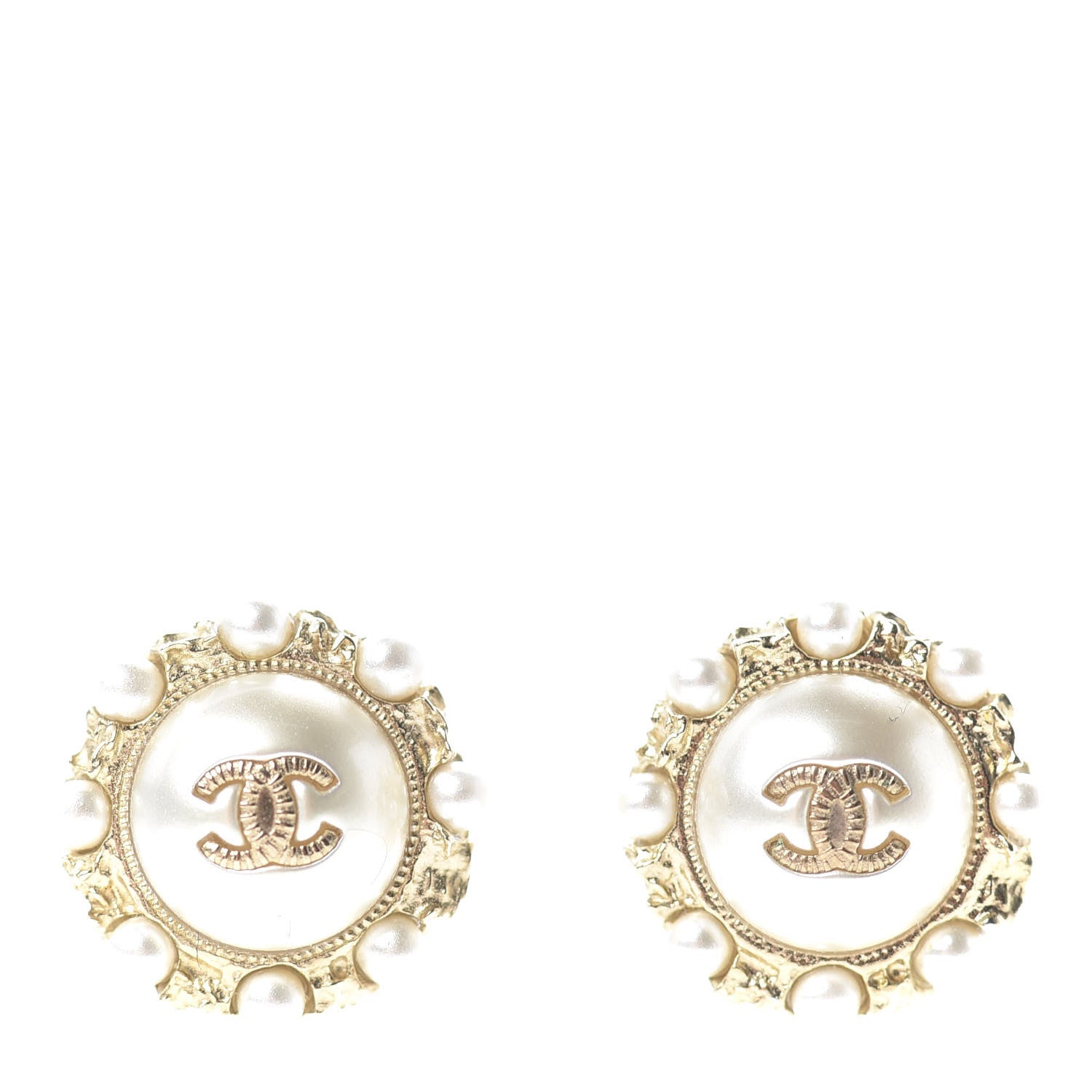 Chanel Pearl CC Round Earrings Light Gold 1 of 4