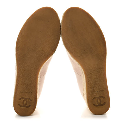 Chanel Lambskin Suede CC Espadrille Wedges 38 Beige Black 6 of 9