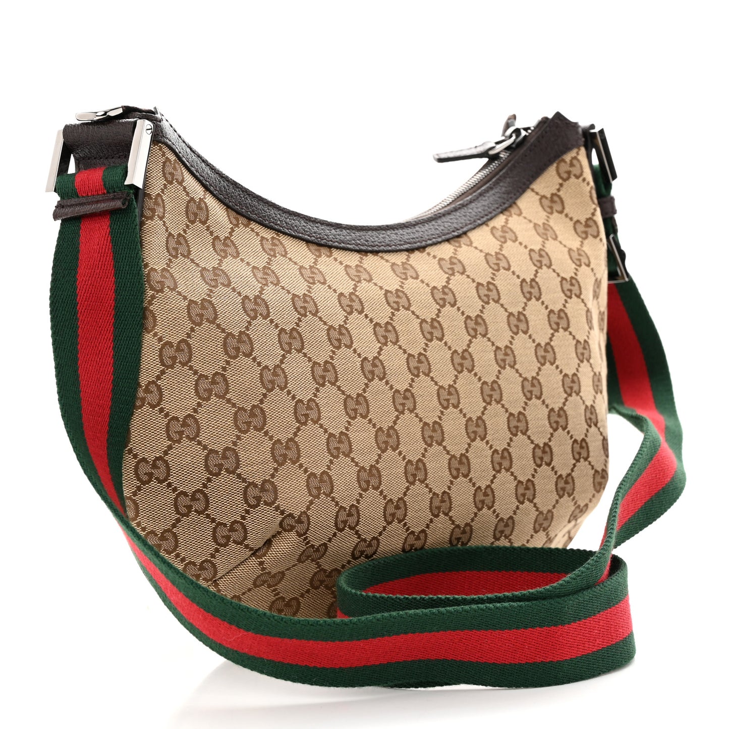 Monogram Web Medium Half Moon Hobo Dark Brown