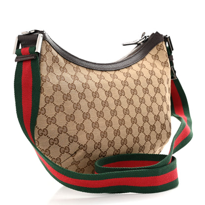Gucci Monogram Web Medium Half Moon Hobo Dark Brown 3 of 10