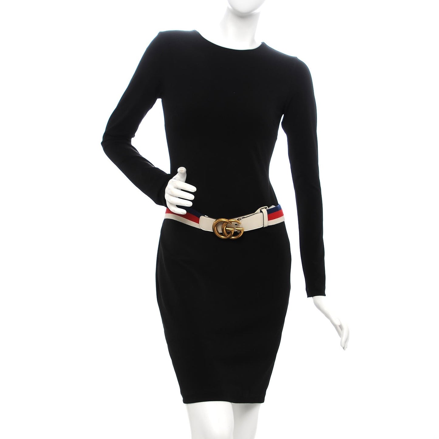 Nylon Calfskin Sylvie Web Double G 40mm Belt 80 32 Mystic White Hibiscus Red Maritime