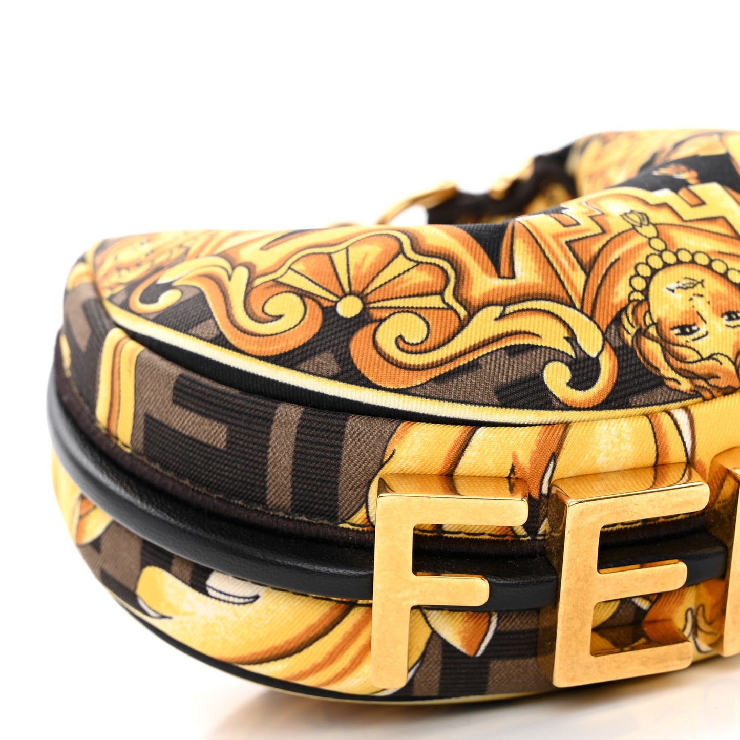X VERSACE Silk Fendace Baroque Nano Fendigraphy Hobo Charm Black Gold