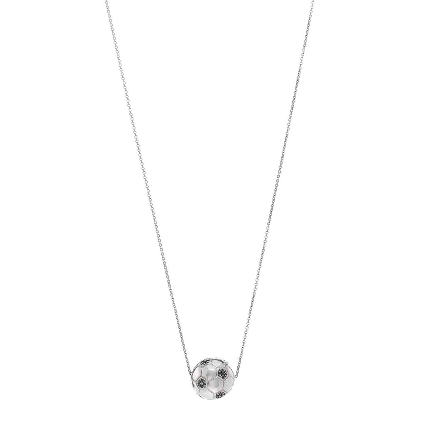 18K White Gold Black Diamond Soccer Ball Pendant Necklace