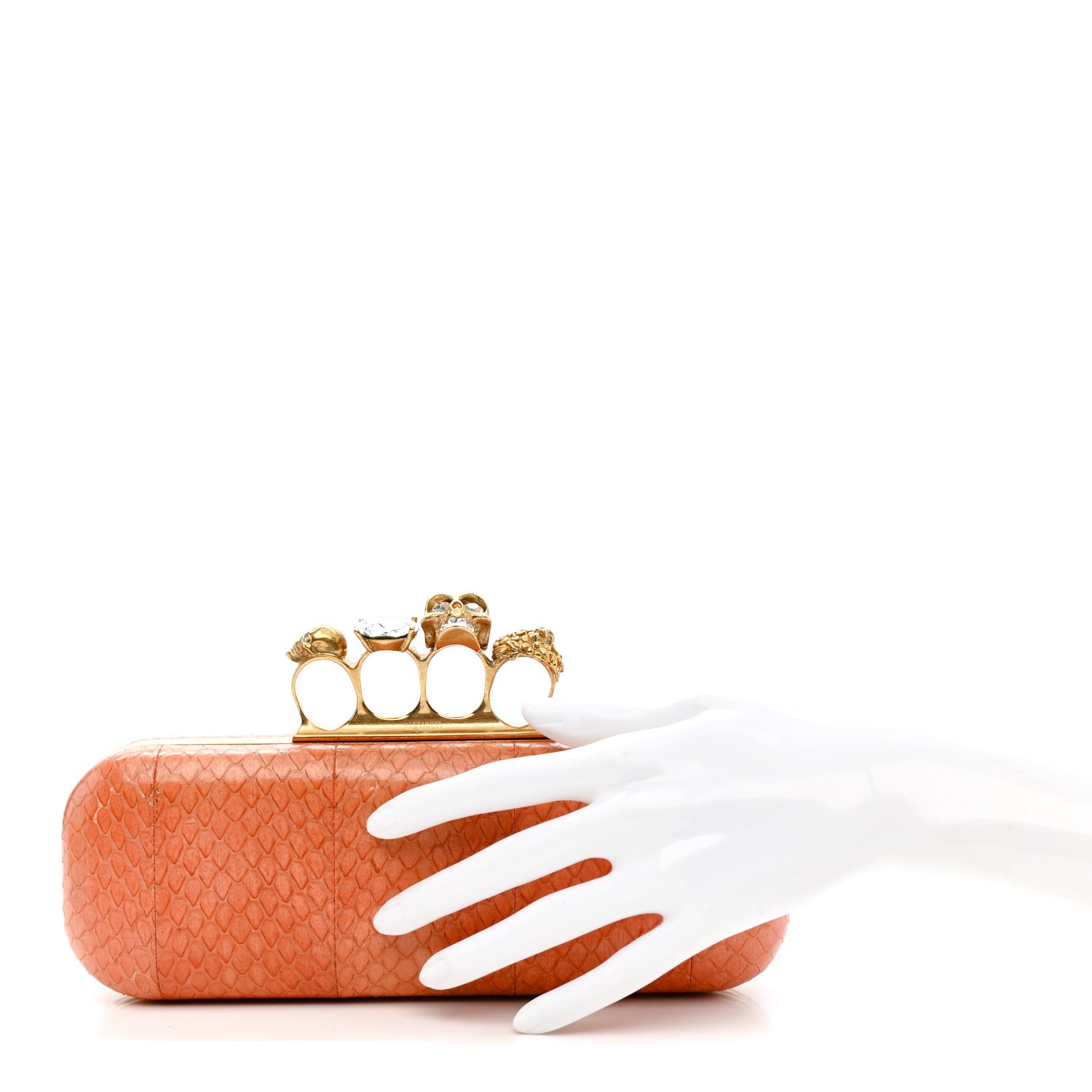 Alexander McQueen Snakeskin Knuckle Box Clutch Orange 2 of 13