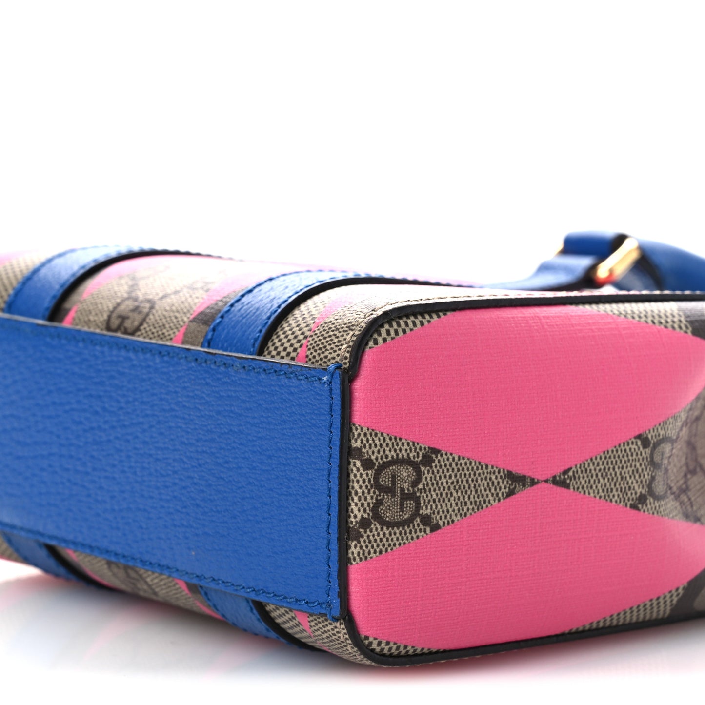 GG Supreme Monogram Textured Dollar Calfskin Rhombus Mini Tote Bag Beige Ebony Pink Blue