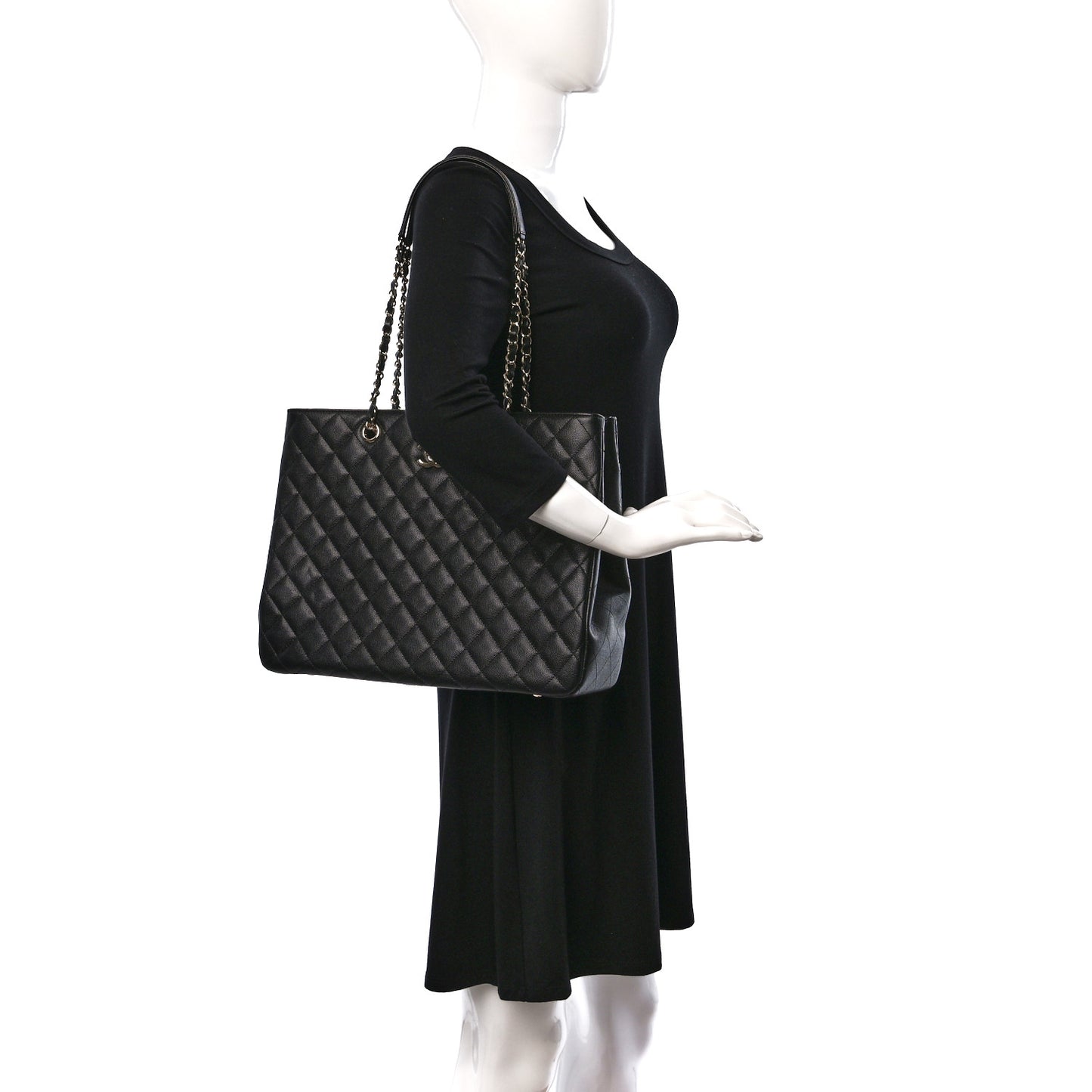 Caviar Quilted Large Shopping Tote Black