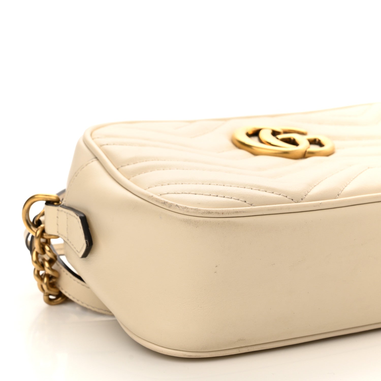 Gucci Calfskin Matelasse Small GG Marmont Chain Shoulder Bag White 9 of 15