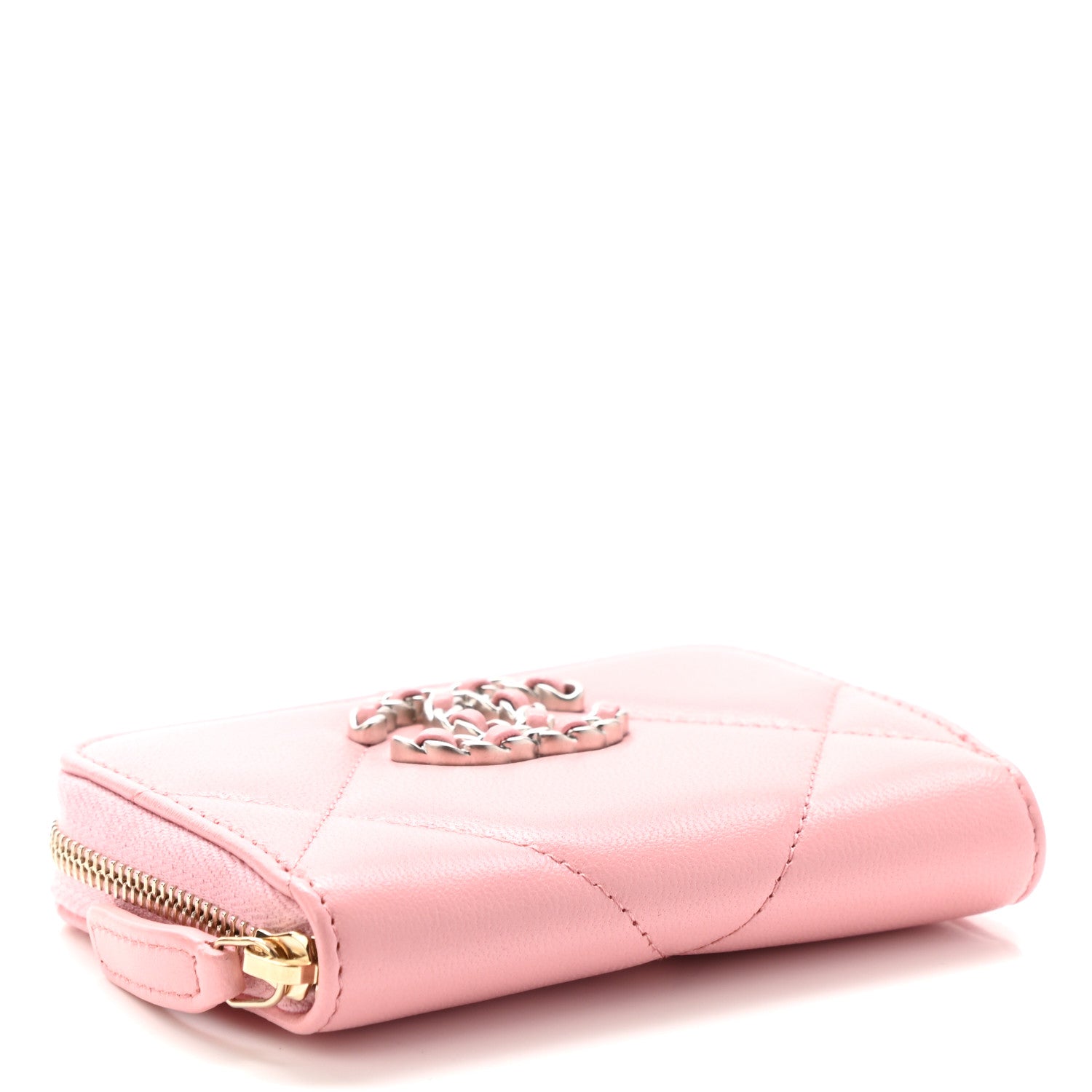 Chanel Lambskin Quilted Chanel 19 Zip Around Coin Purse Wallet Light Pink 4 of 7