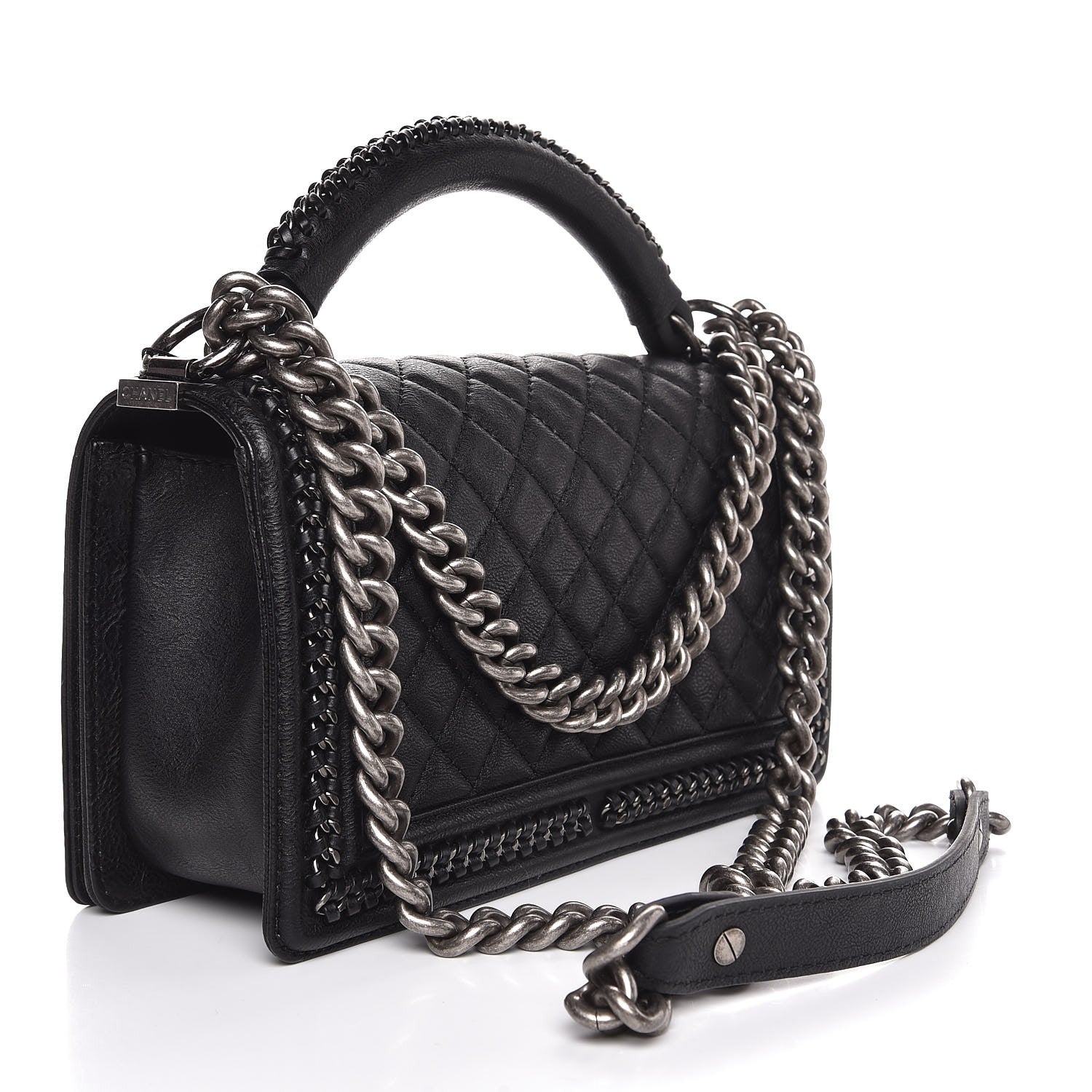 Chanel Calfskin Quilted Medium Boy Top Handle Flap Black 3 of 8