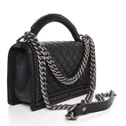 Chanel Calfskin Quilted Medium Boy Top Handle Flap Black 3 of 8