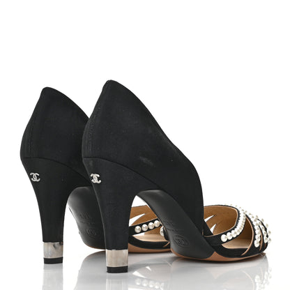 Chanel Satin Grosgrain Pearl Pumps 38.5 Black 4 of 10