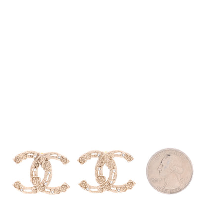 Chanel Crystal CC Camellia Earrings Gold 2 of 5