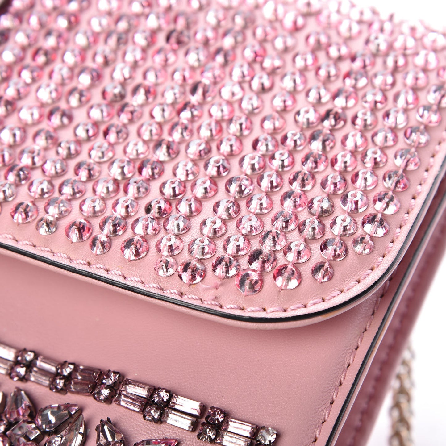 Vitello Crystal Embellished Medium Glam Lock Rockstud Flap Pop Gardenia