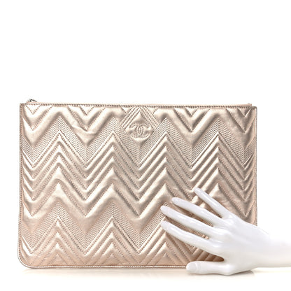 Chanel Metallic Lambskin Chevron Quilted Medium Cosmetic Case Light Pink 2 of 8