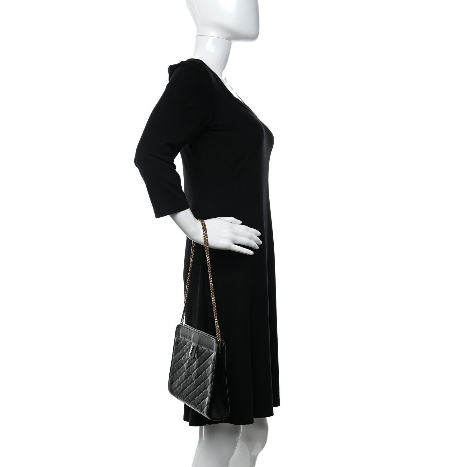 Saint Laurent Lambskin Quilted Monogram Baby Victoire Chain Clutch Bag Black 2 of 10