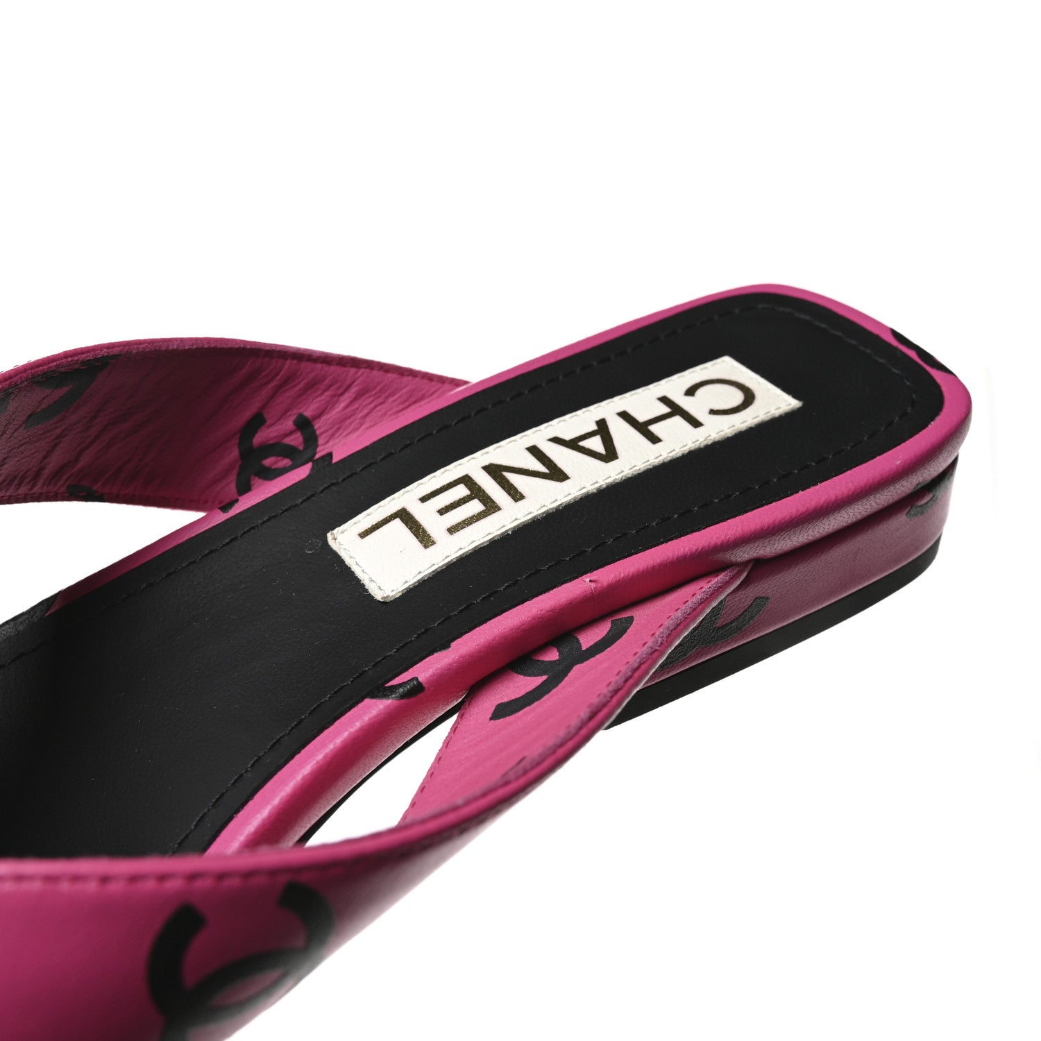 Chanel Lambskin Printed Coco Beach Thong Sandals 37.5 Dark Pink