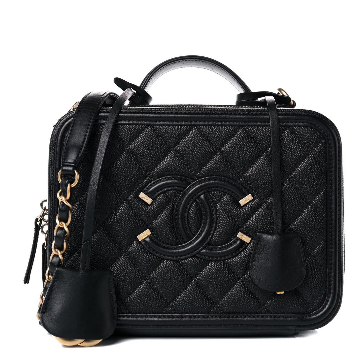 Caviar Quilted Medium CC Filigree Vanity Case Black