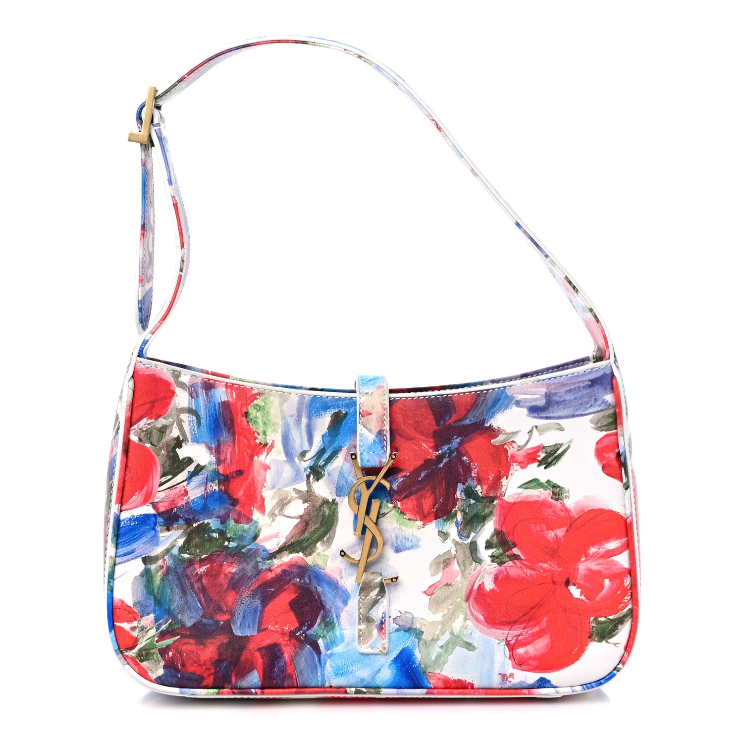 Saint Laurent Smooth Calfskin Flowers Print Le 5 A 7 Hobo White 1 of 8