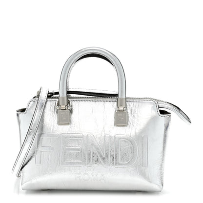 Fendi Rock Millenium Logo Embossed Mini By The Way Top Handle Boston Bag Argento 1 of 10