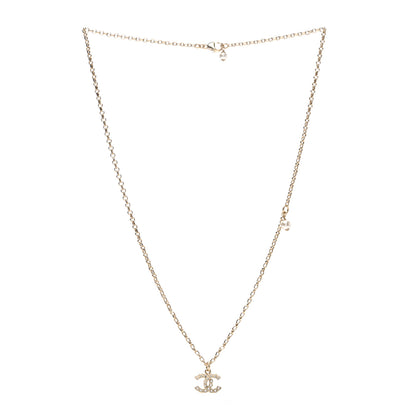 Chanel Metal Pearl Crystal CC Textured Pendant Necklace Gold 3 of 4