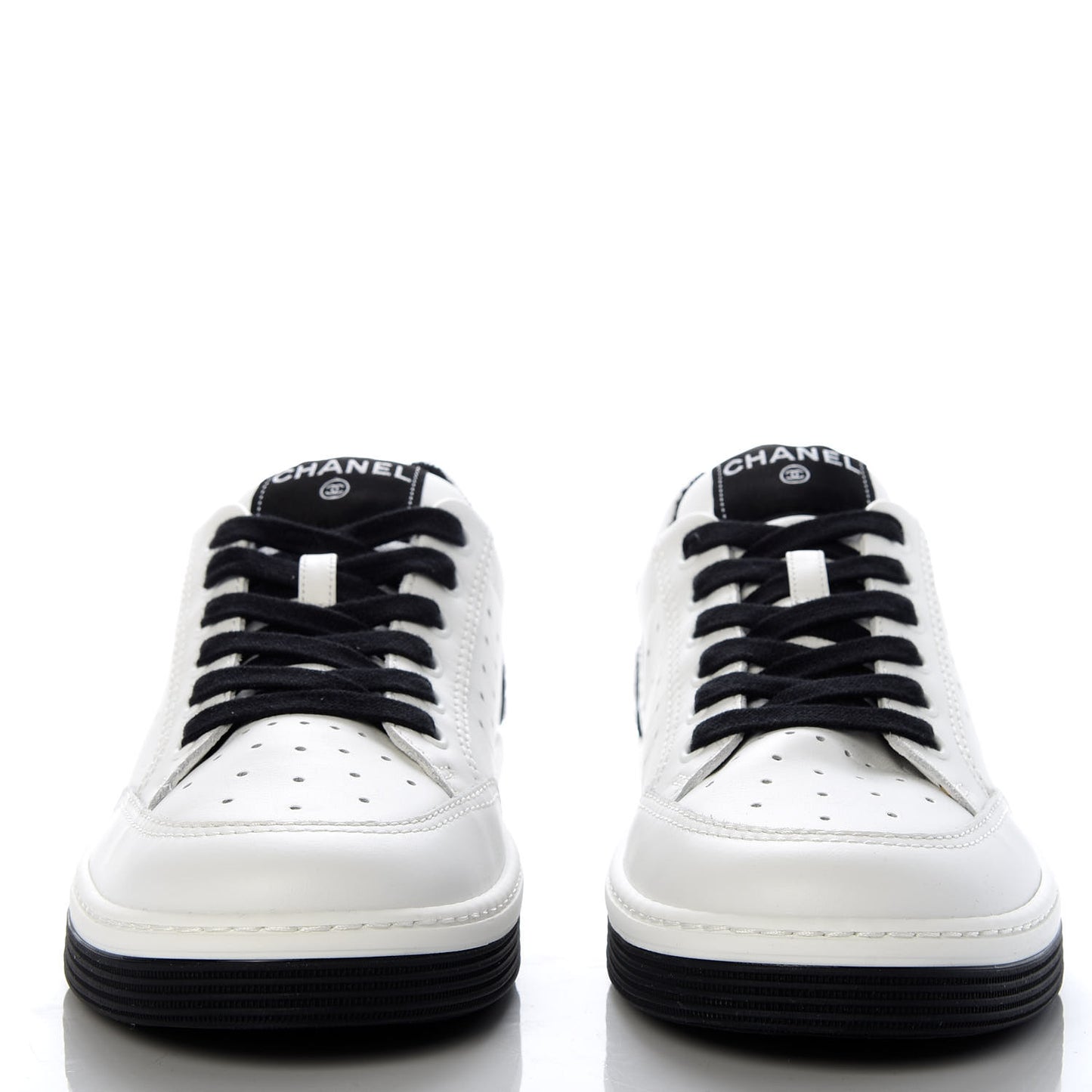 Calfskin Womens Logo Sneakers 41 Black White