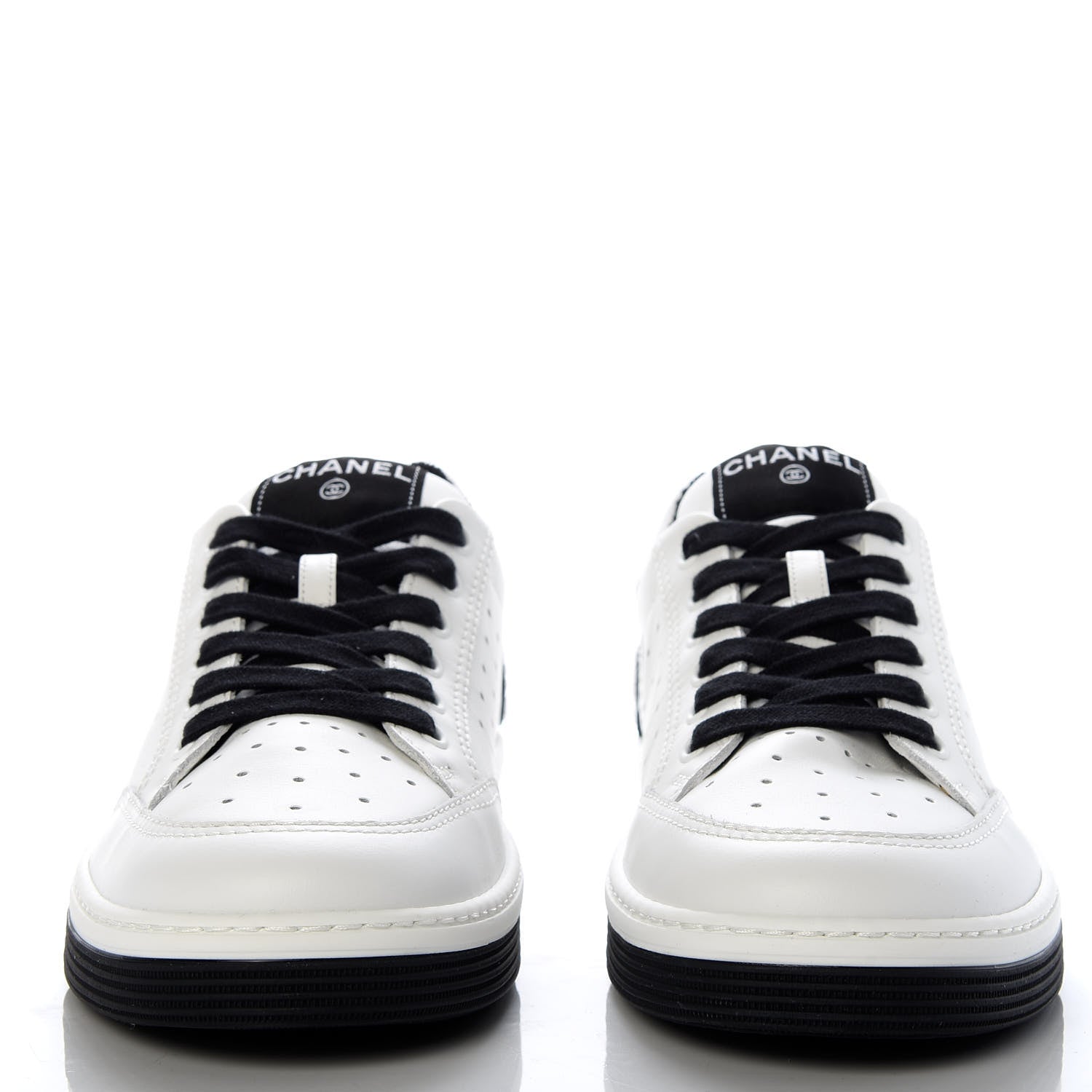 Chanel Calfskin Womens Logo Sneakers 41 Black White 2 of 10