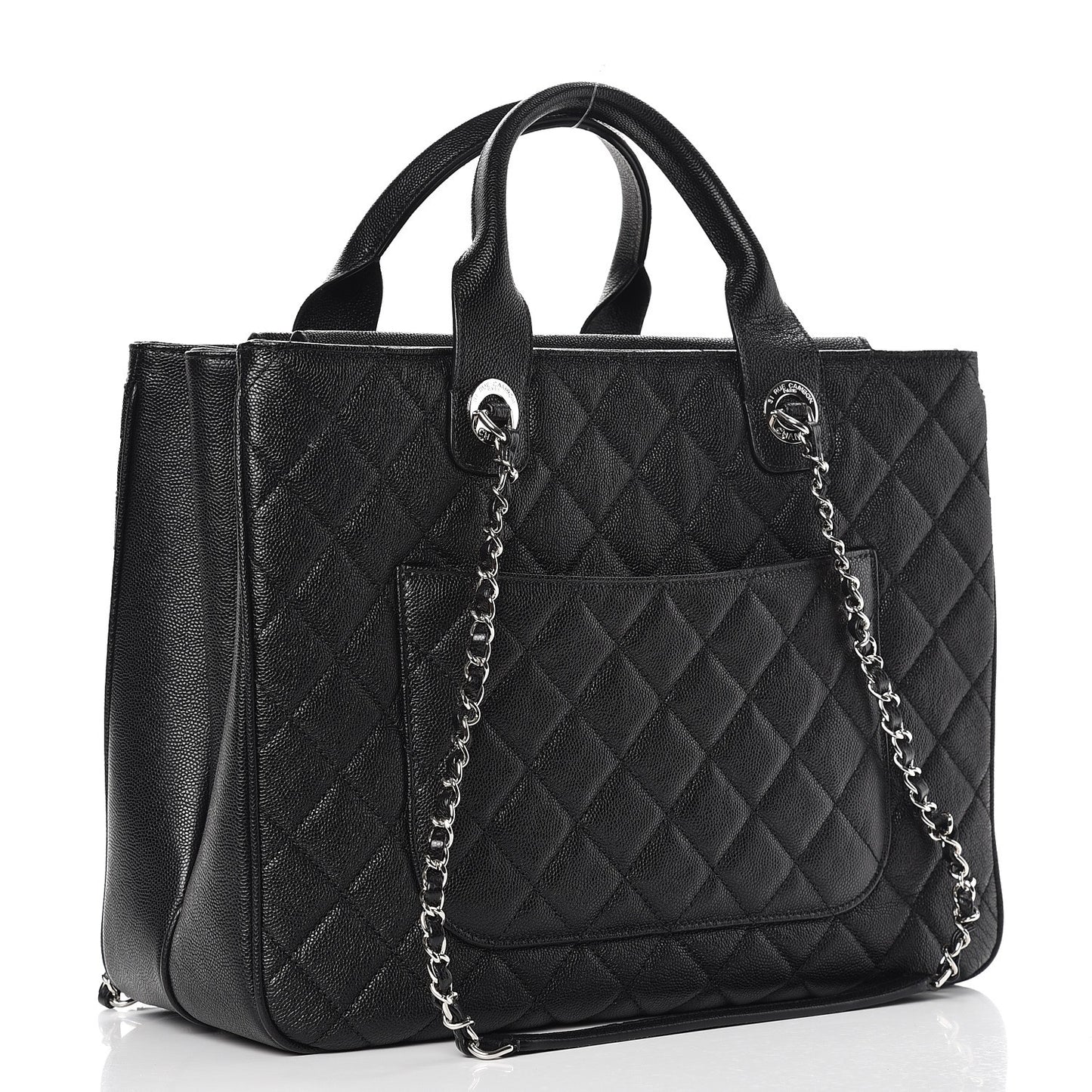 Caviar Quilted Large Urban Companion Top Handle Shopping Tote Black