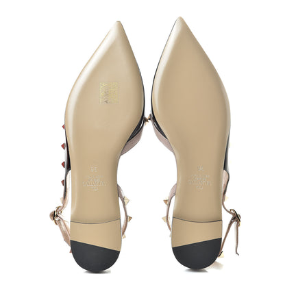 Valentino Garavani Patent Rockstud Slingback Flats 36 Black Poudre 5 of 9