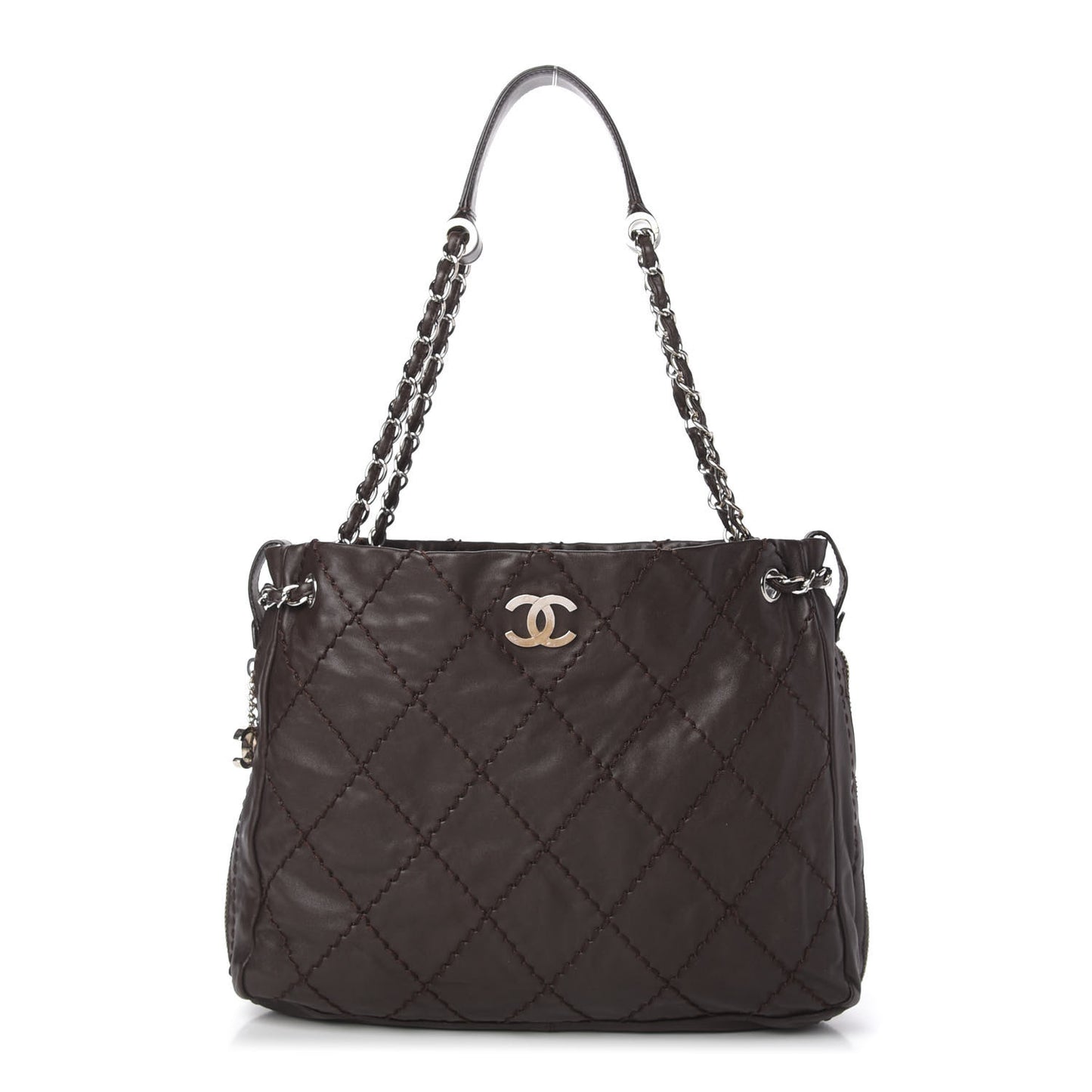 Calfskin Stitched Expandable Tote Brown