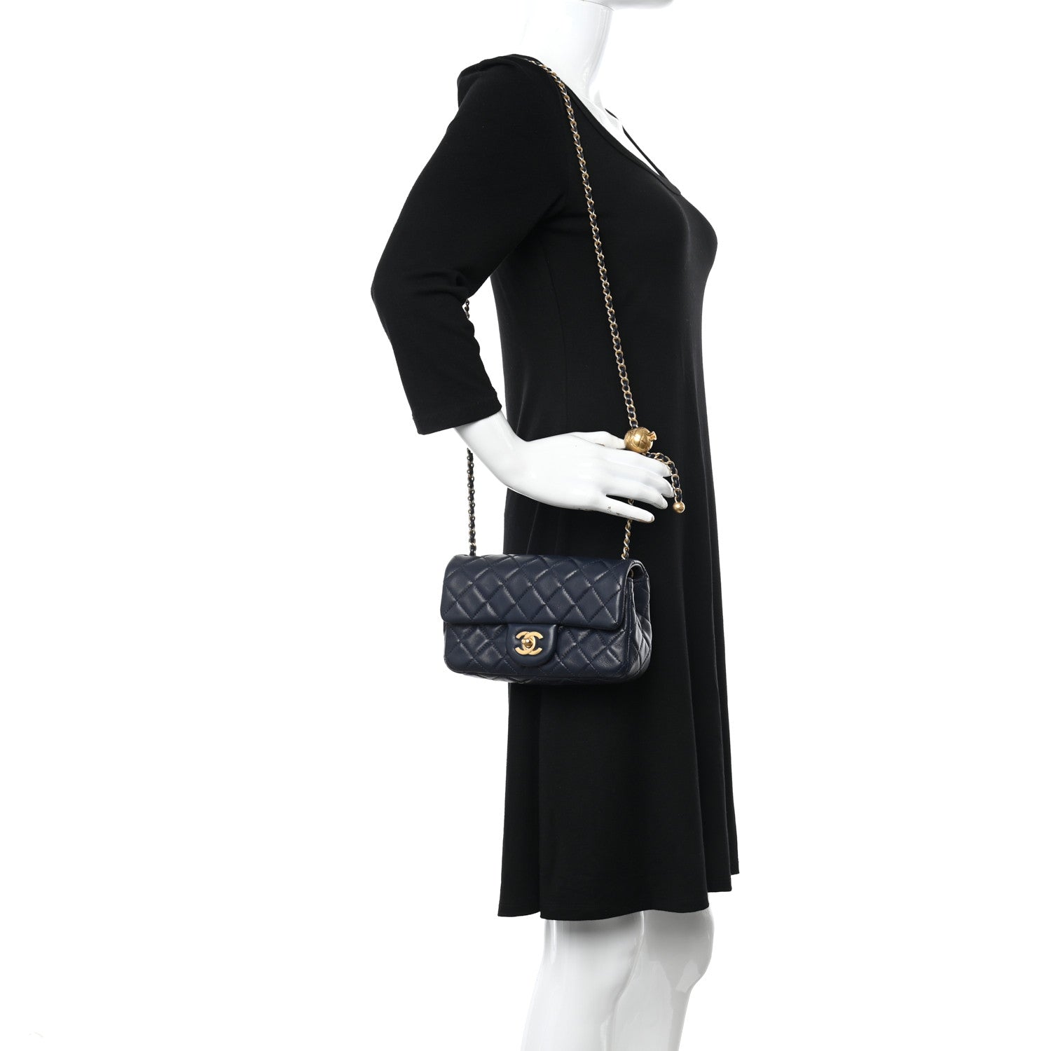 Chanel Lambskin Quilted Mini Pearl Crush Rectangular Flap Navy Blue 2 of 11