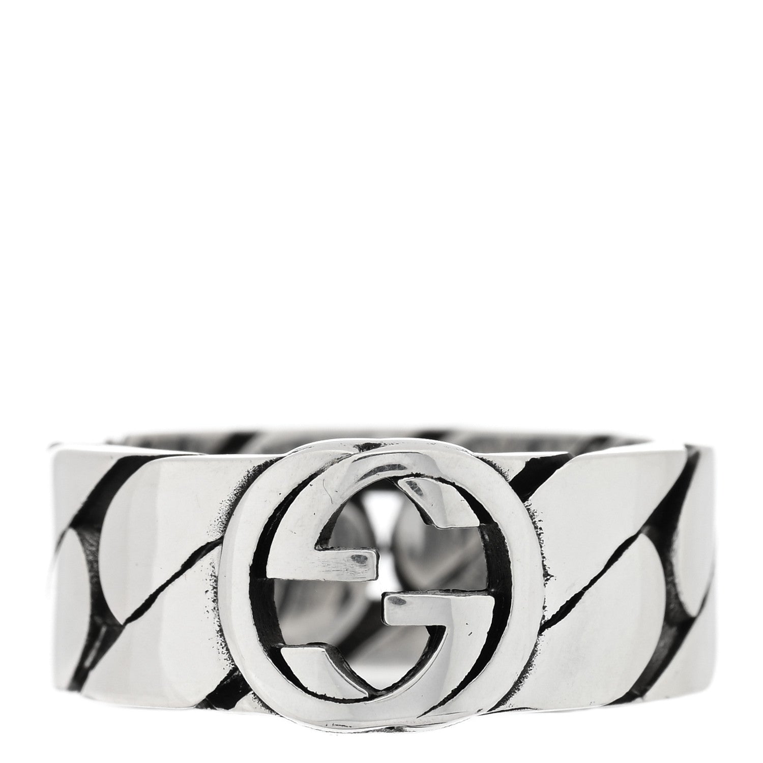 Gucci Sterling Silver Interlocking G Chainlink Wide Band Ring 54 7 1 of 4