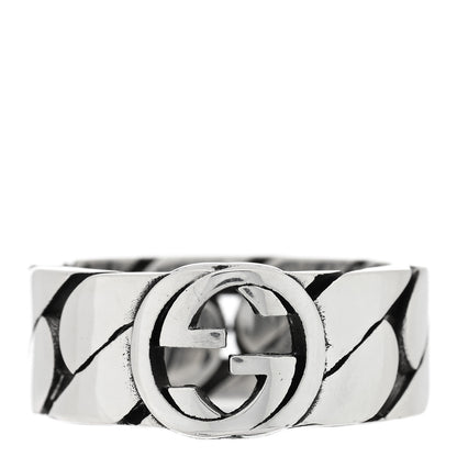 Gucci Sterling Silver Interlocking G Chainlink Wide Band Ring 54 7 1 of 4