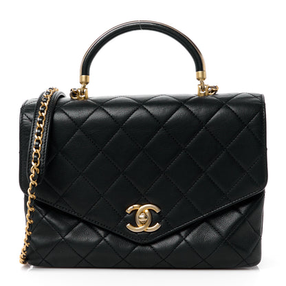 Chanel Calfskin Quilted Metal Top Handle Envelope Flap Black 1 of 16
