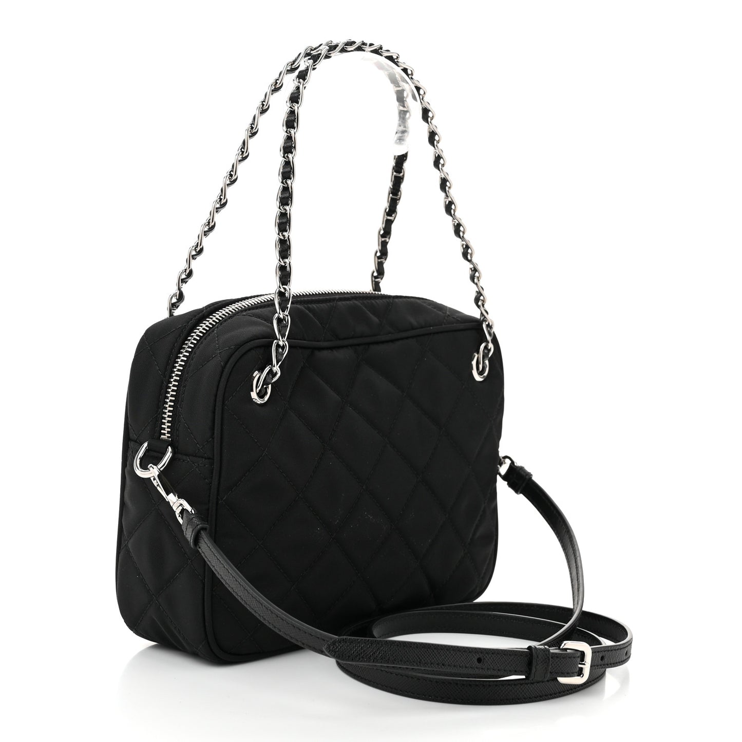 Nylon Tessuto Impuntu Quilted Bandoliera Crossbody Bag Black