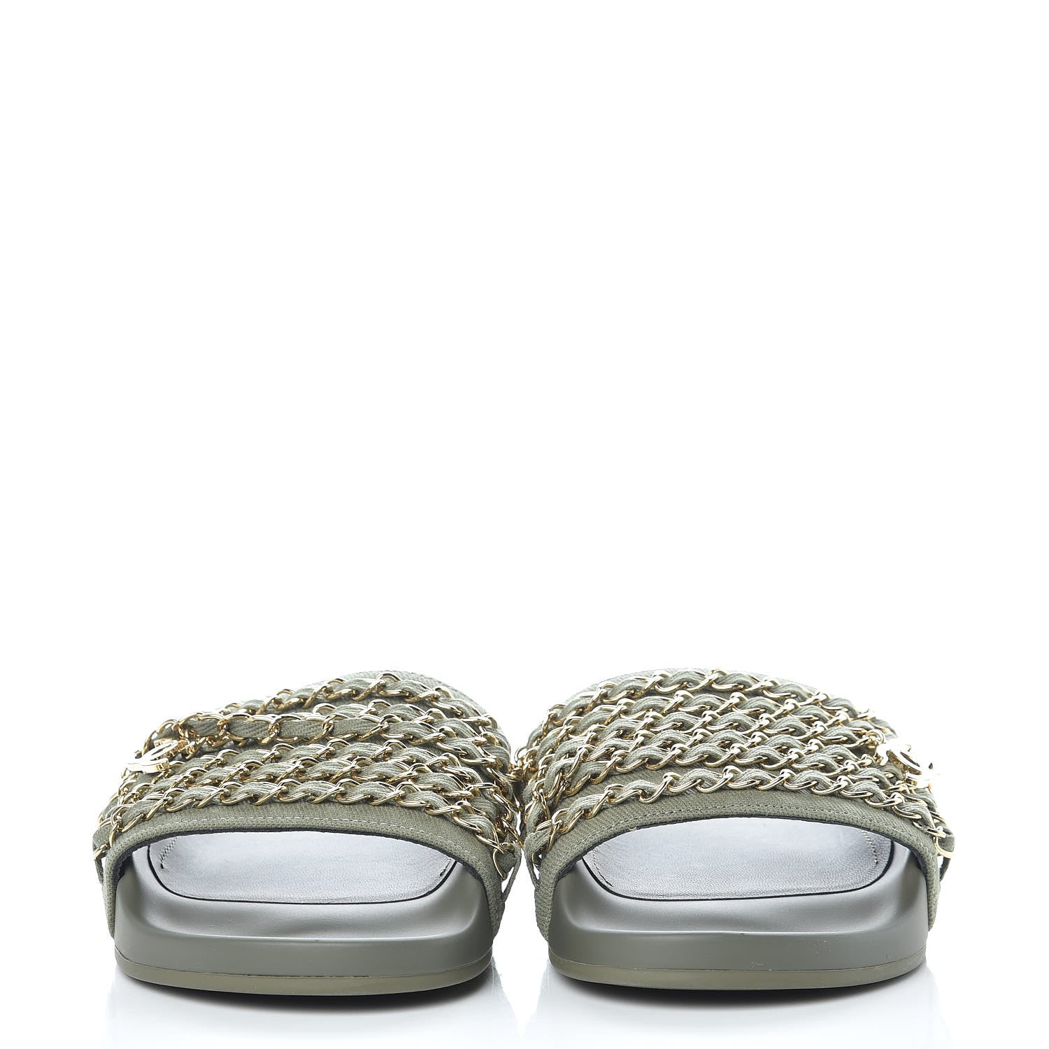 Chanel Canvas Chain Flat Sandals 37 Khaki 2 of 9