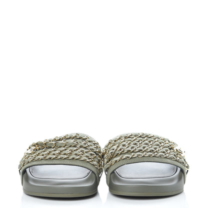 Chanel Canvas Chain Flat Sandals 37 Khaki 2 of 9