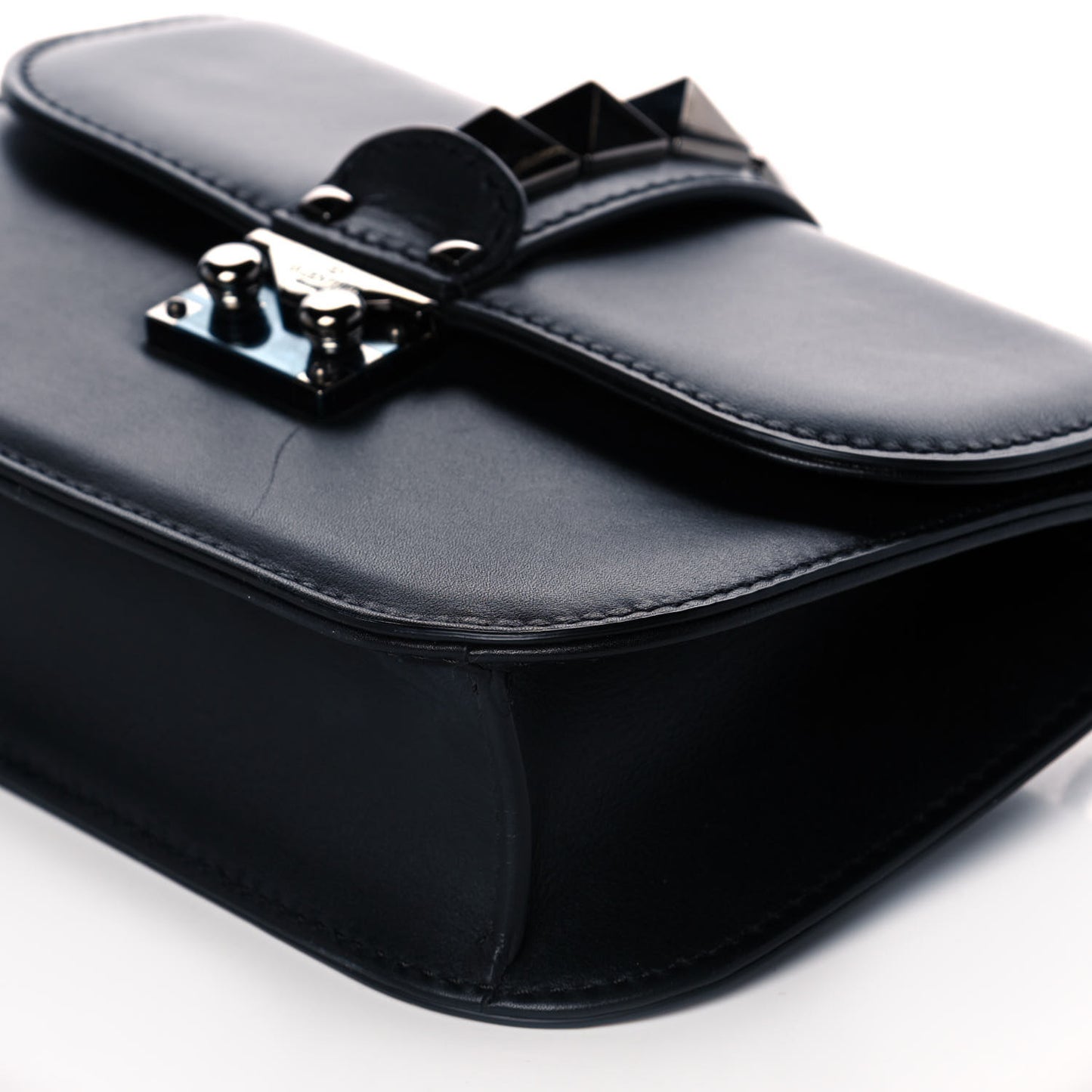 Vitello Small Glam Lock Rockstud Flap Black